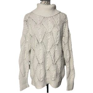 a new day White Cable Knit Popcorn Metallic Accent Thread Turtleneck Sweater